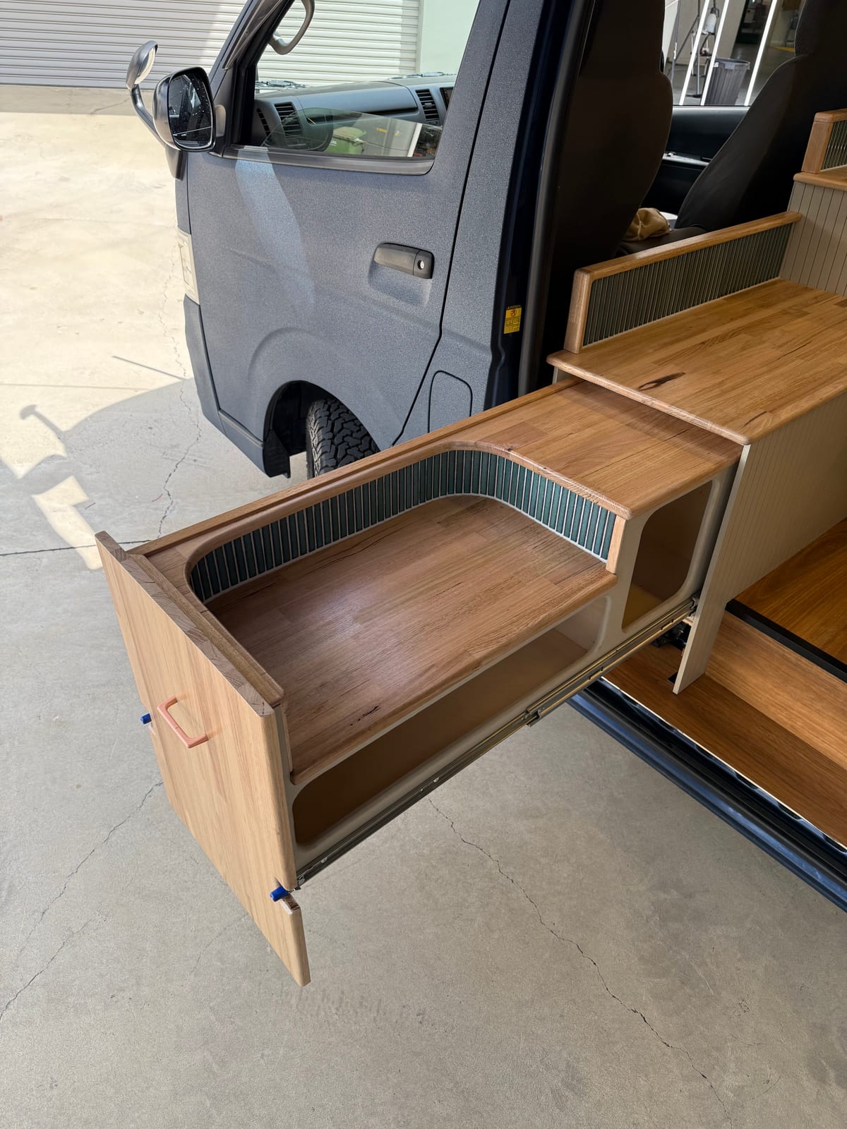 Slate Blue Hiace &mdash; Drawer runners and timber detail